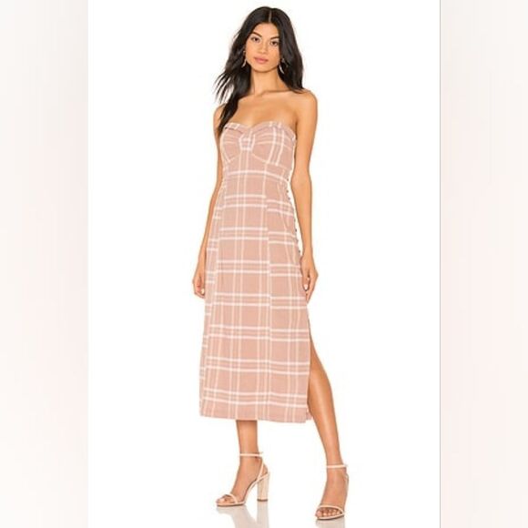 Free People Dress Womens Small Beige Life Like This Linen Strapless Midi Dress - Picture 1 of 11